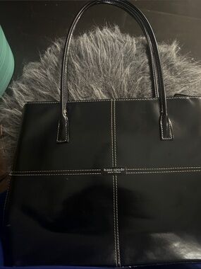 kate spade Black Leather Tote with Contrast Stitching